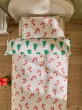 Reversible white green trees christmas duvet cover set - British product