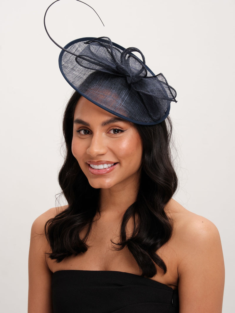 Jon Richard Blue Navy Woven Bow Fascinator 59mm x 37mm, UK version