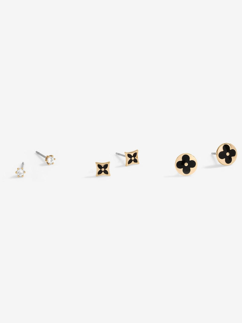 Jon Richard gold tone jet enamel earrings 3 pack, UK version