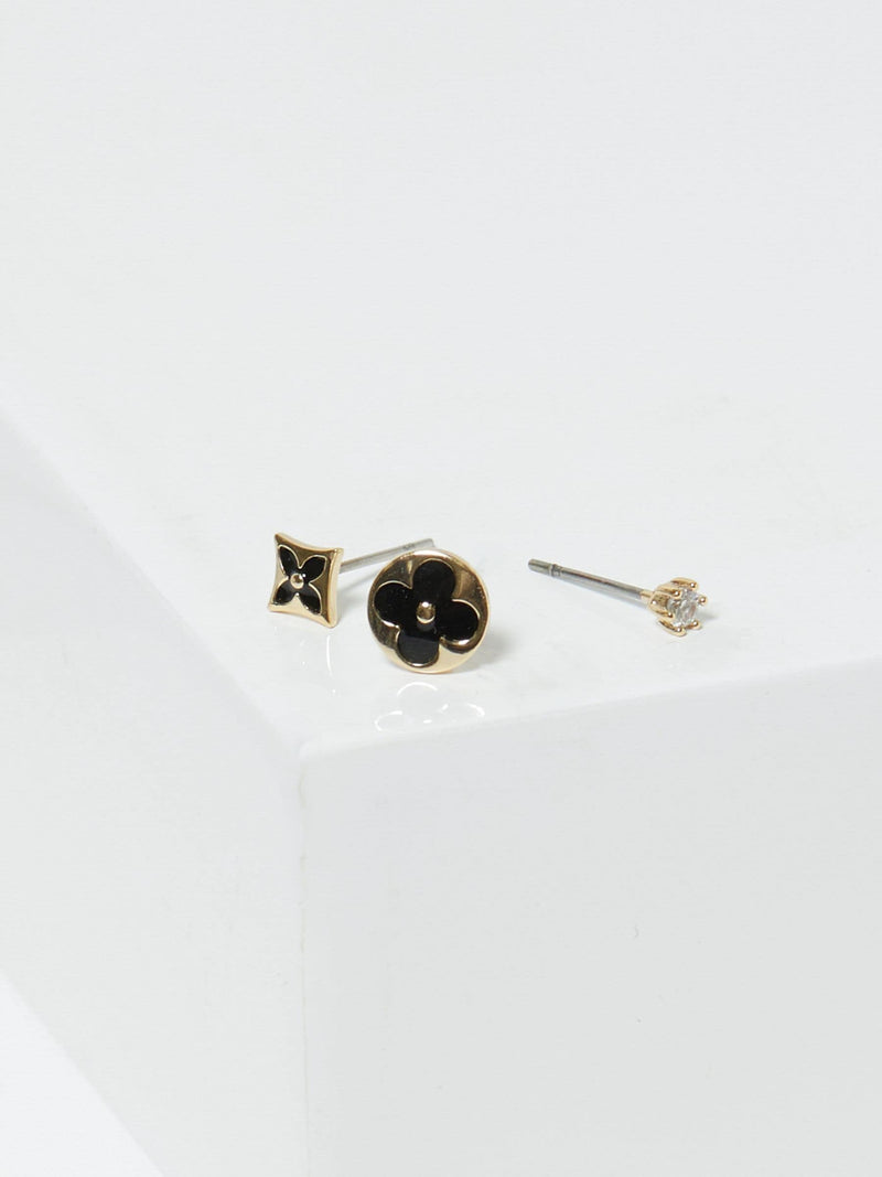 Jon Richard gold tone jet enamel earrings 3 pack, UK version