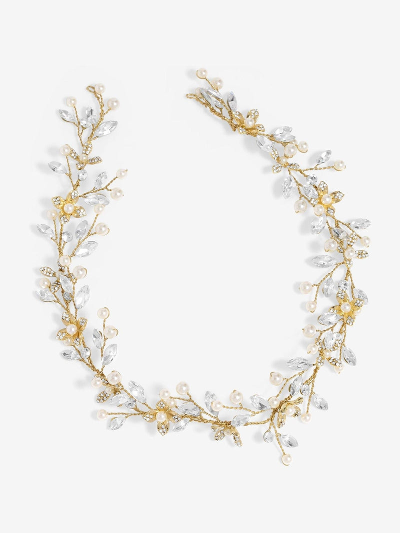 Jon Richard gold tone pearl crystal floral hair vine 350mm - British product