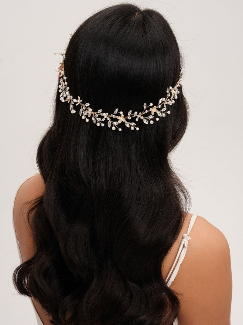 Jon Richard gold tone pearl crystal floral hair vine 350mm - British product