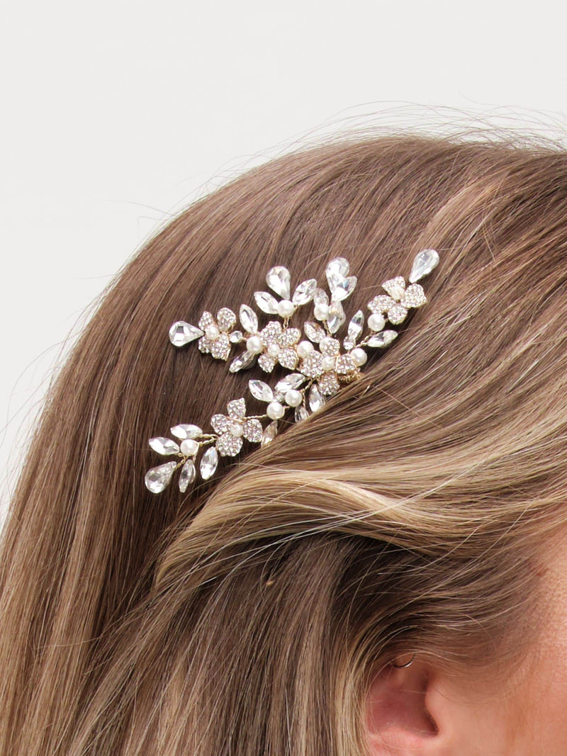 Jon Richard gold pearl crystal floral comb, UK version