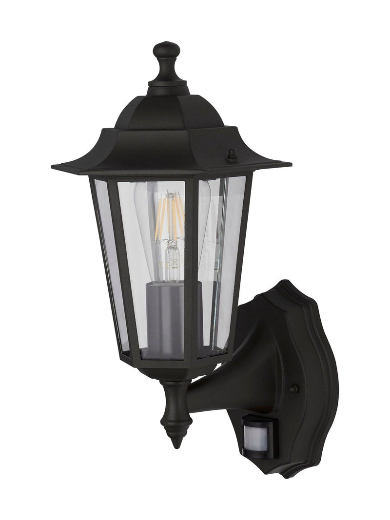 Searchlight Luna outdoor wall light black clear glass, imported from the UK