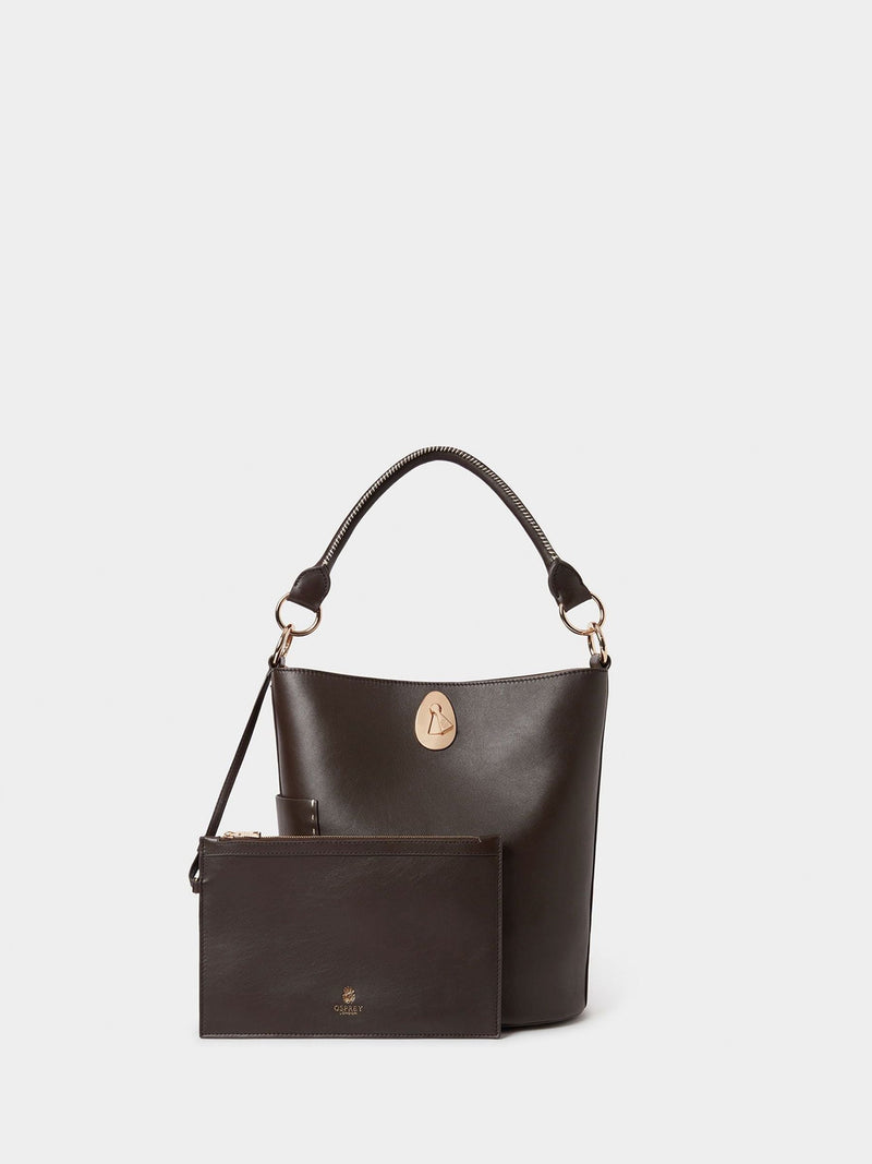 Osprey London brown Ravello leather bucket bag (British brand)
