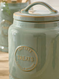 Sage green country badge treat storage jar (British brand)