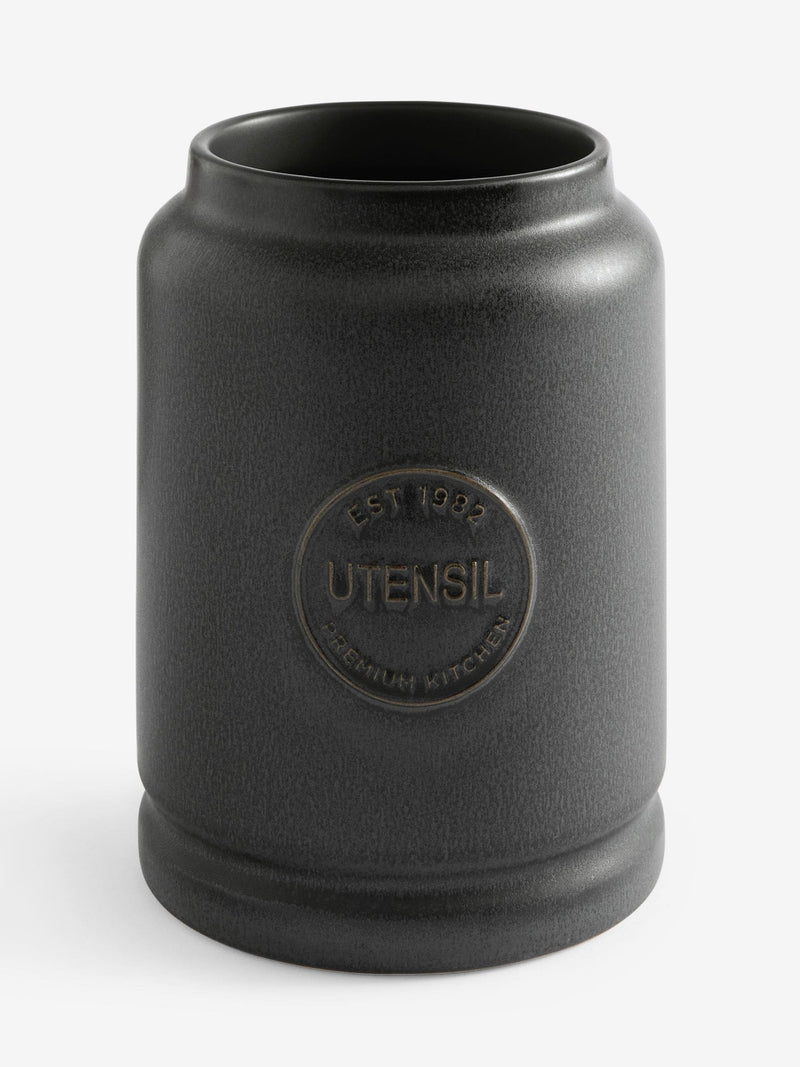 Sage green country badge ceramic utensil pot (British brand)