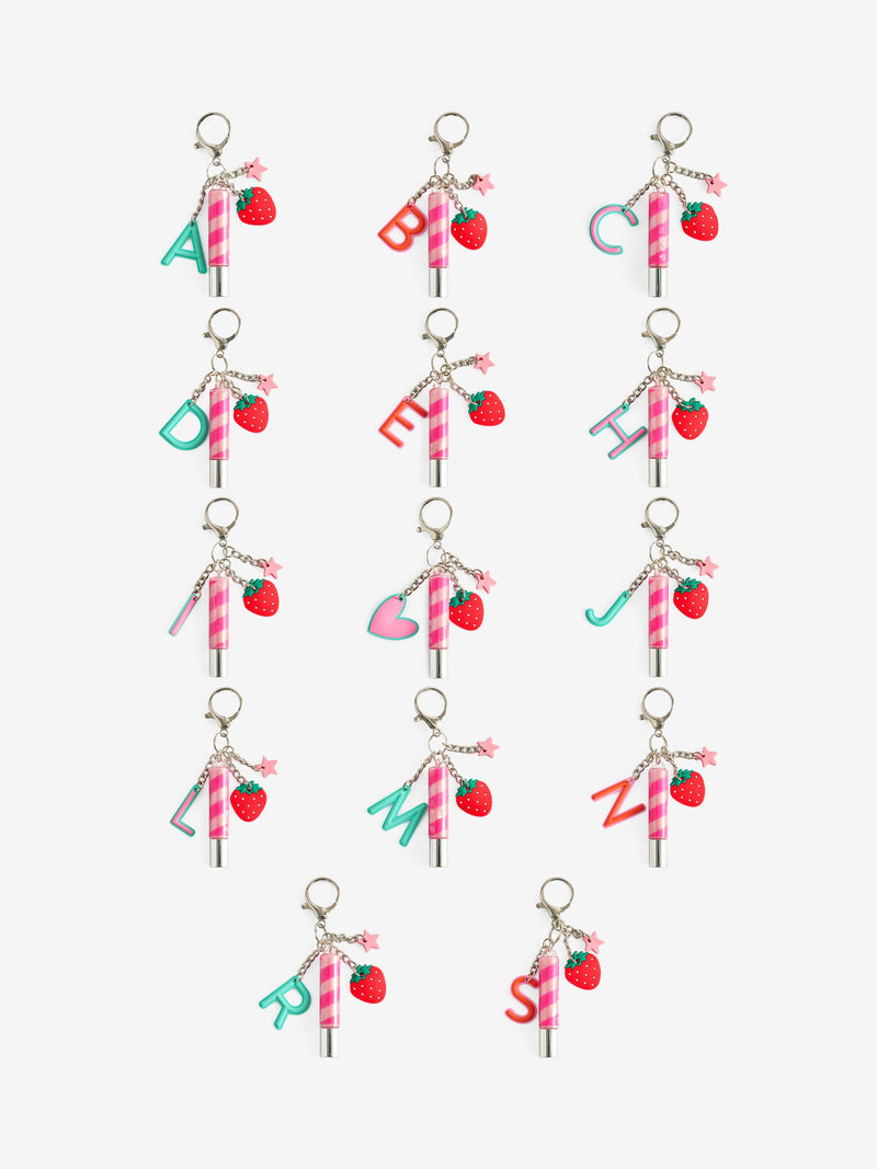 Bag charm keyring with strawberry star charms and lip gloss (British brand)