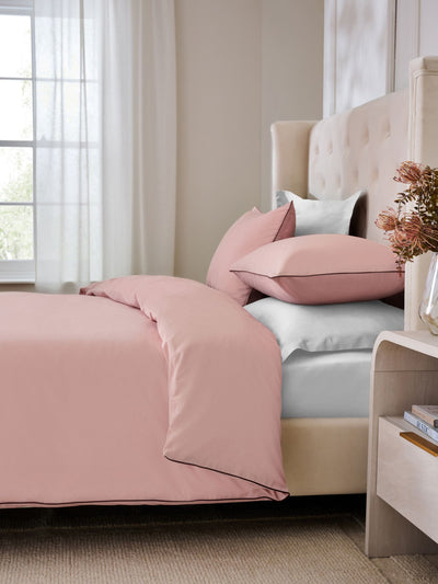 Next Blush Pink Cotton Rich Piped Duvet Cover and Pillowcase Set- Buy online at McGrocer