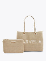Next Carvela Sorrento Midi Raffia Chain Tote Bag in Beige- Buy online at McGrocer