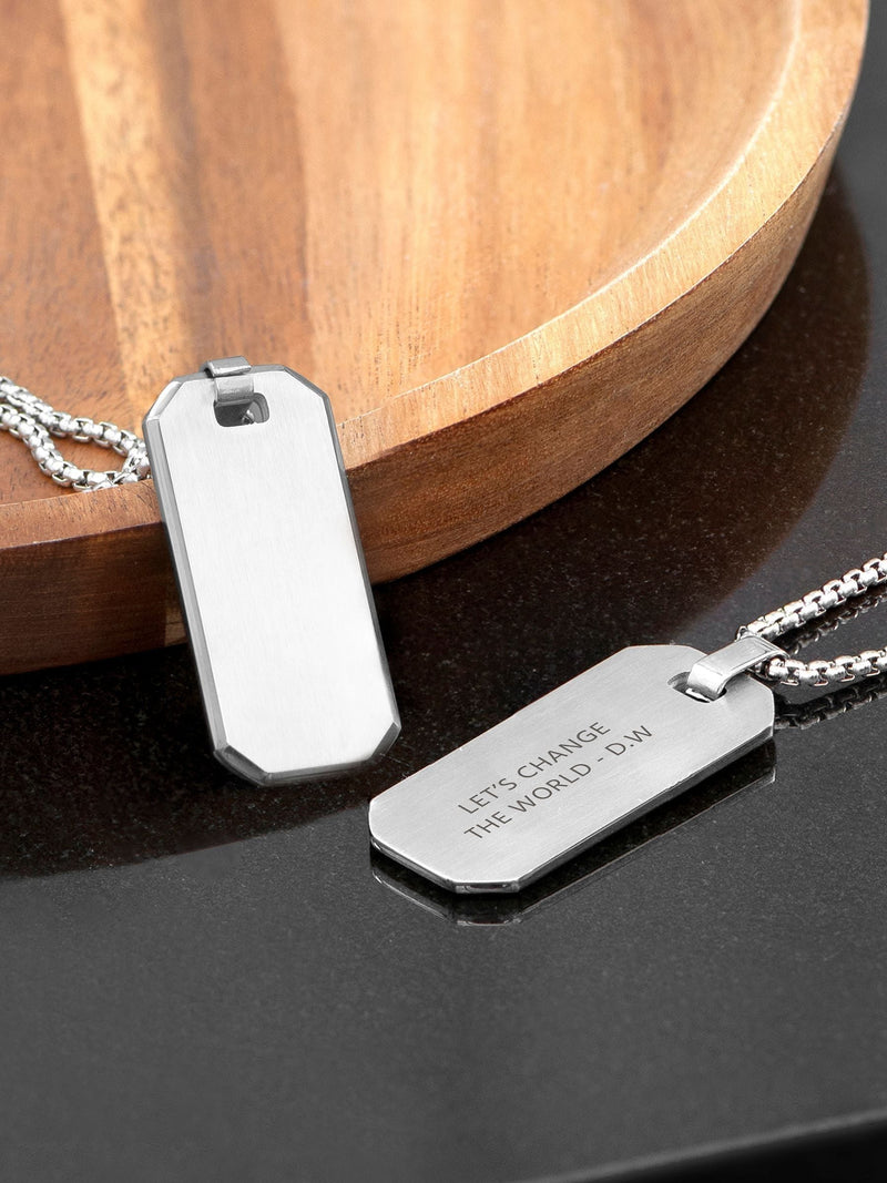 Treat Republic men's personalised silver tone dog tag necklace with 66cm chain (British brand)