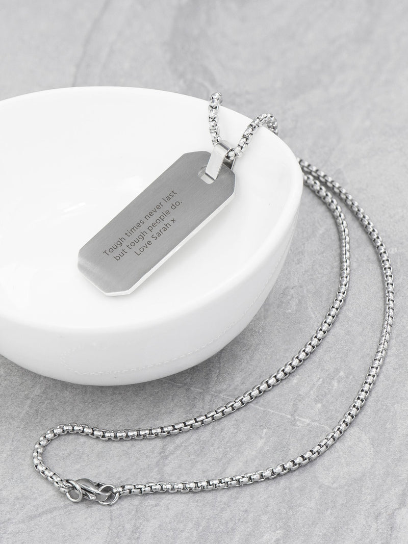 Treat Republic men's personalised silver tone dog tag necklace with 66cm chain (British brand)