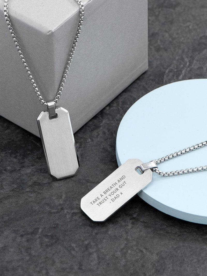 Treat Republic men's personalised silver tone dog tag necklace with 66cm chain (British brand)