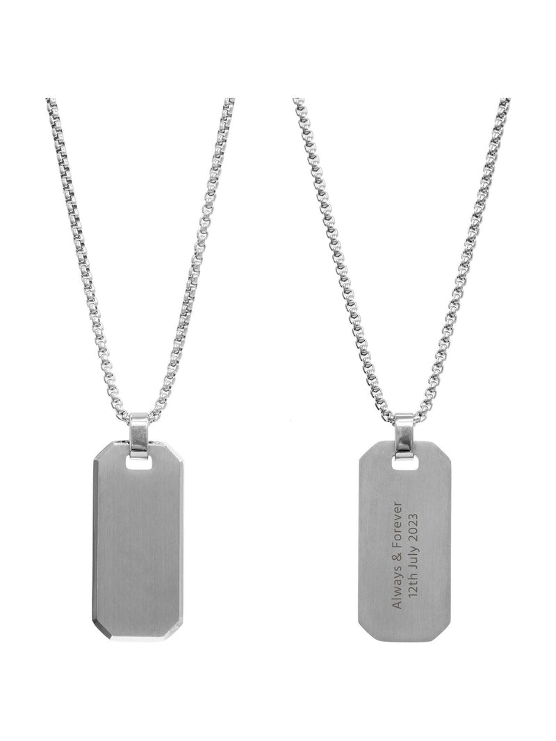 Treat Republic men's personalised silver tone dog tag necklace with 66cm chain (British brand)