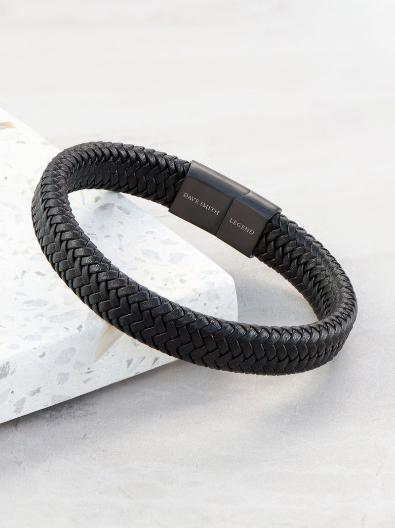 Treat Republic mens personalised braided leather bracelet 21.5cm (British brand)