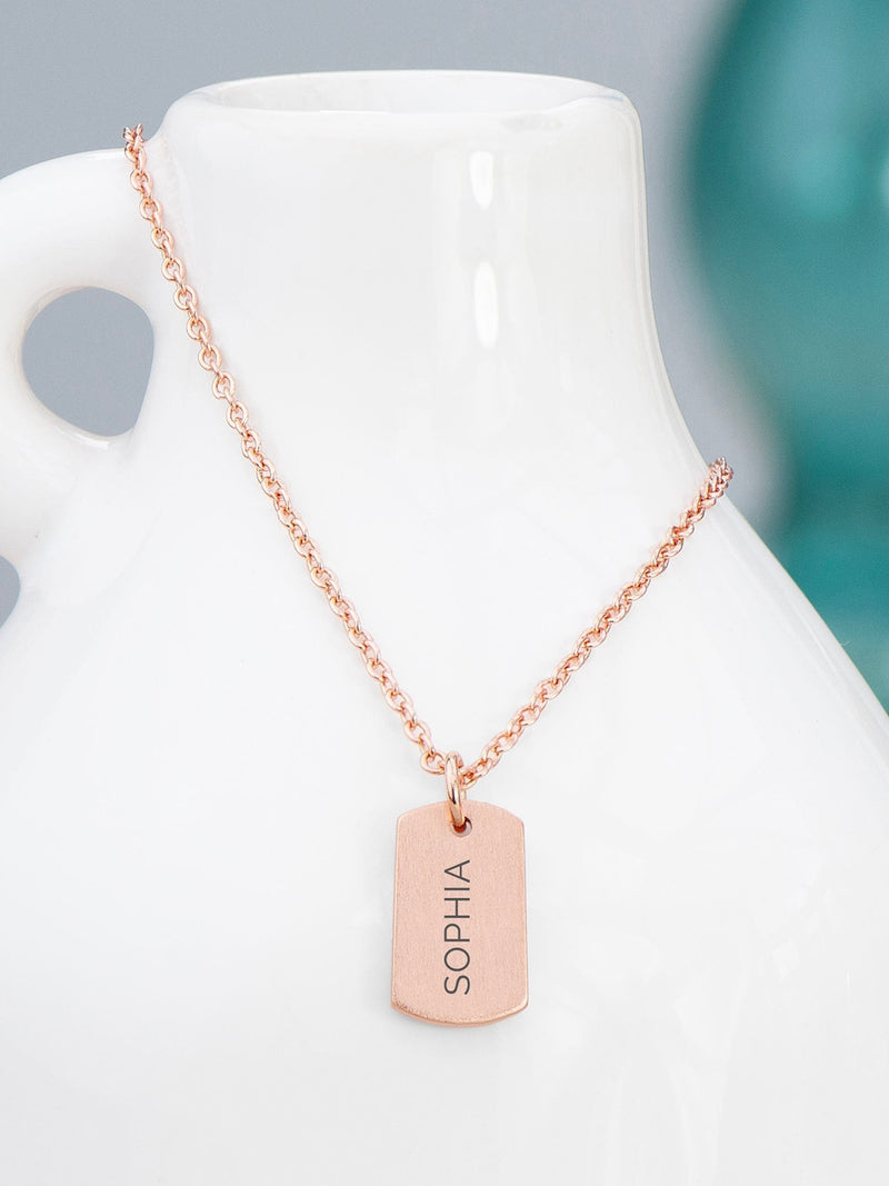 Treat Republic Rose Gold Name Tag Necklace (British brand)