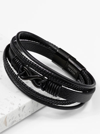 Next Treat Republic Men's Personalised Infinity Stacked Leather Black Bracelet - اشترِ عبر الإنترنت من McGrocer