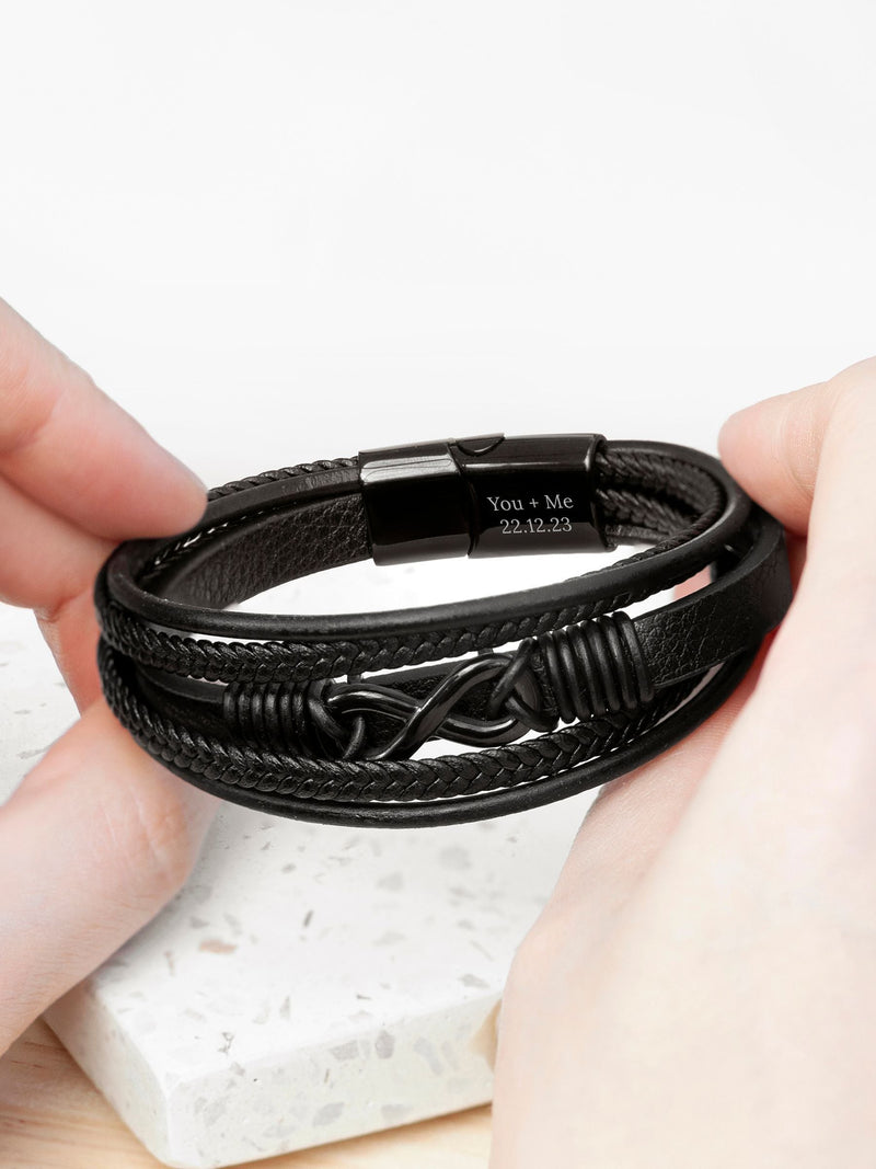 Treat Republic personalised infinity stacked leather black bracelet (British brand)