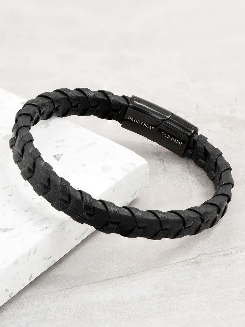 Treat Republic Personalised Leather Chevron Black Bracelet adjustable (British brand)