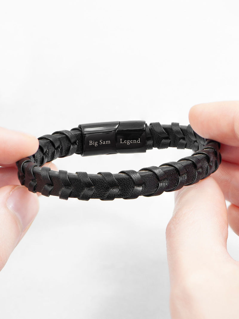 Treat Republic Personalised Leather Chevron Black Bracelet adjustable (British brand)