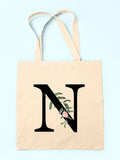 Treat Republic personalised floral initial linen tote bag, UK version
