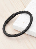 Treat Republic Mens Personalised Woven Leather Black Bracelet