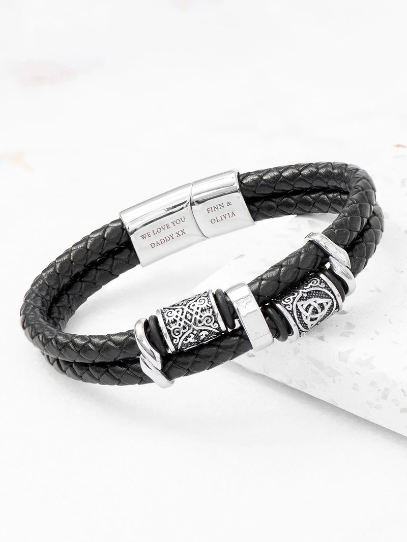 Treat Republic men's personalised Celtic knot leather bracelet (British brand)