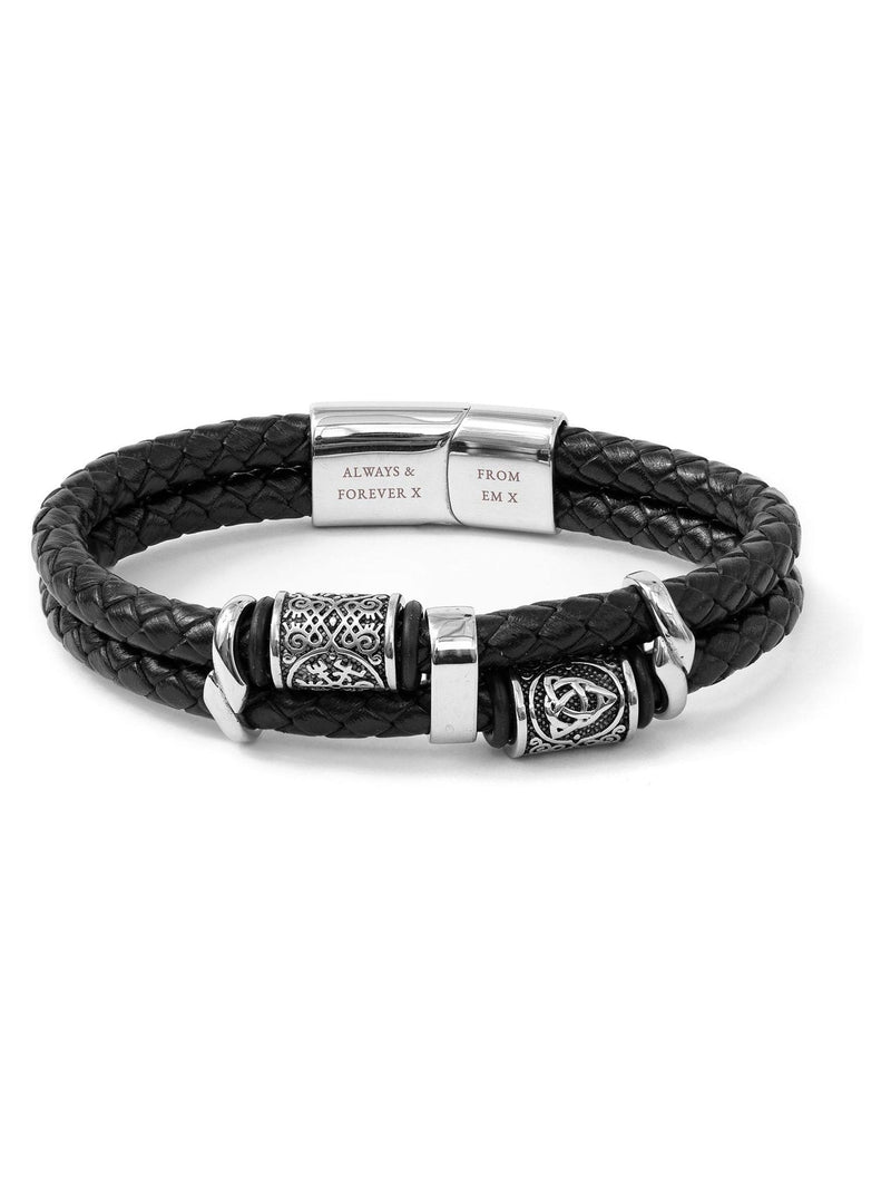 Treat Republic men's personalised Celtic knot leather bracelet (British brand)