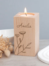 Next Treat Republic Personalised Floral Wooden Tealight Holder- Buy online at McGrocer