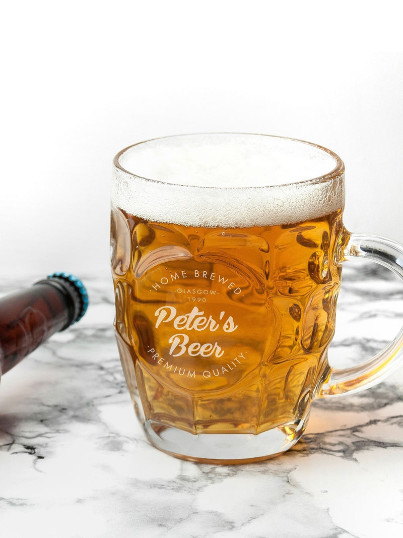 Treat Republic personalised dimpled beer glass, imported from the UK