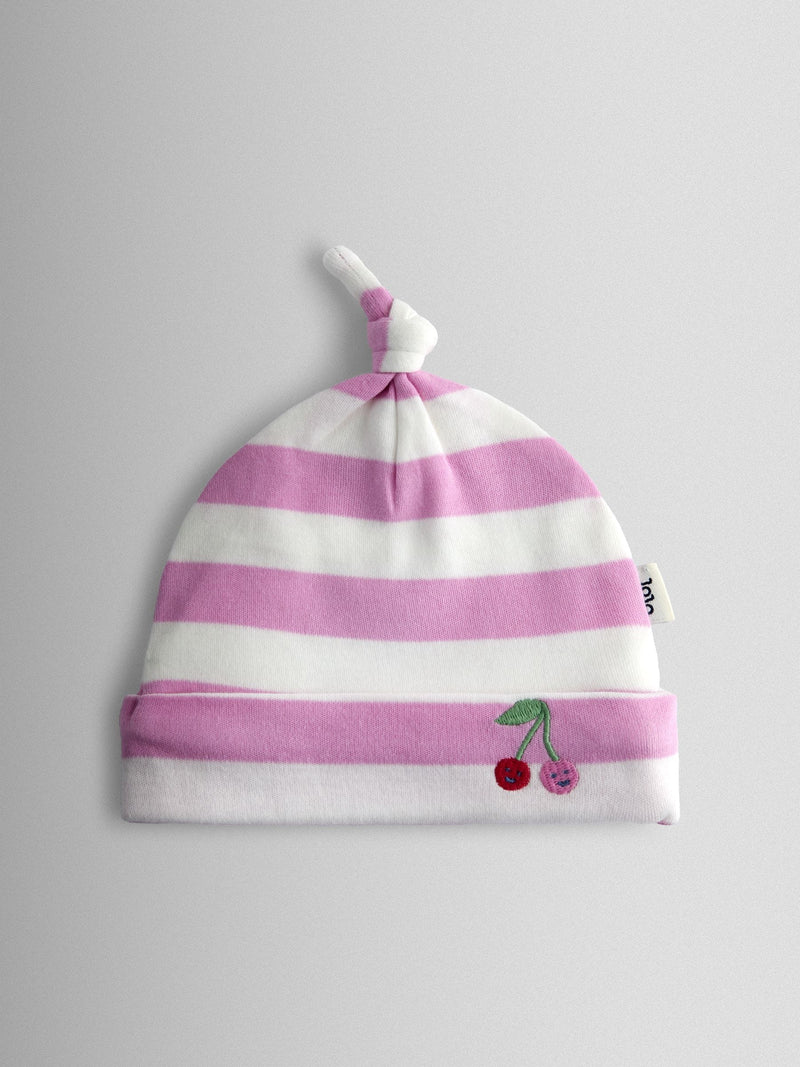JoJo Maman Bébé cherry stripe hat and bib set, UK version