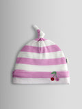 JoJo Maman Bébé cherry stripe hat and bib set, UK version