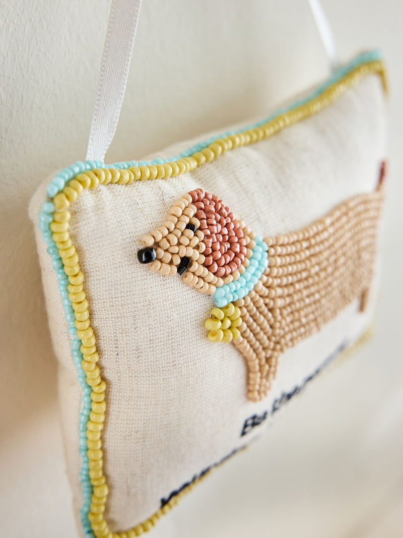 Neutral embroidered dog person hanging decoration 10cm, imported from the UK