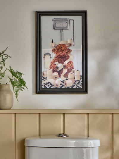 Next Neutral Hamish The Highland Cow On The Loo Wall Art 40cm x 23cm- Buy online at McGrocer