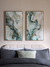 Next Green Marbled Abstract Framed Wall Art Set of 2, 100cm x 60cm- Buy online at McGrocer