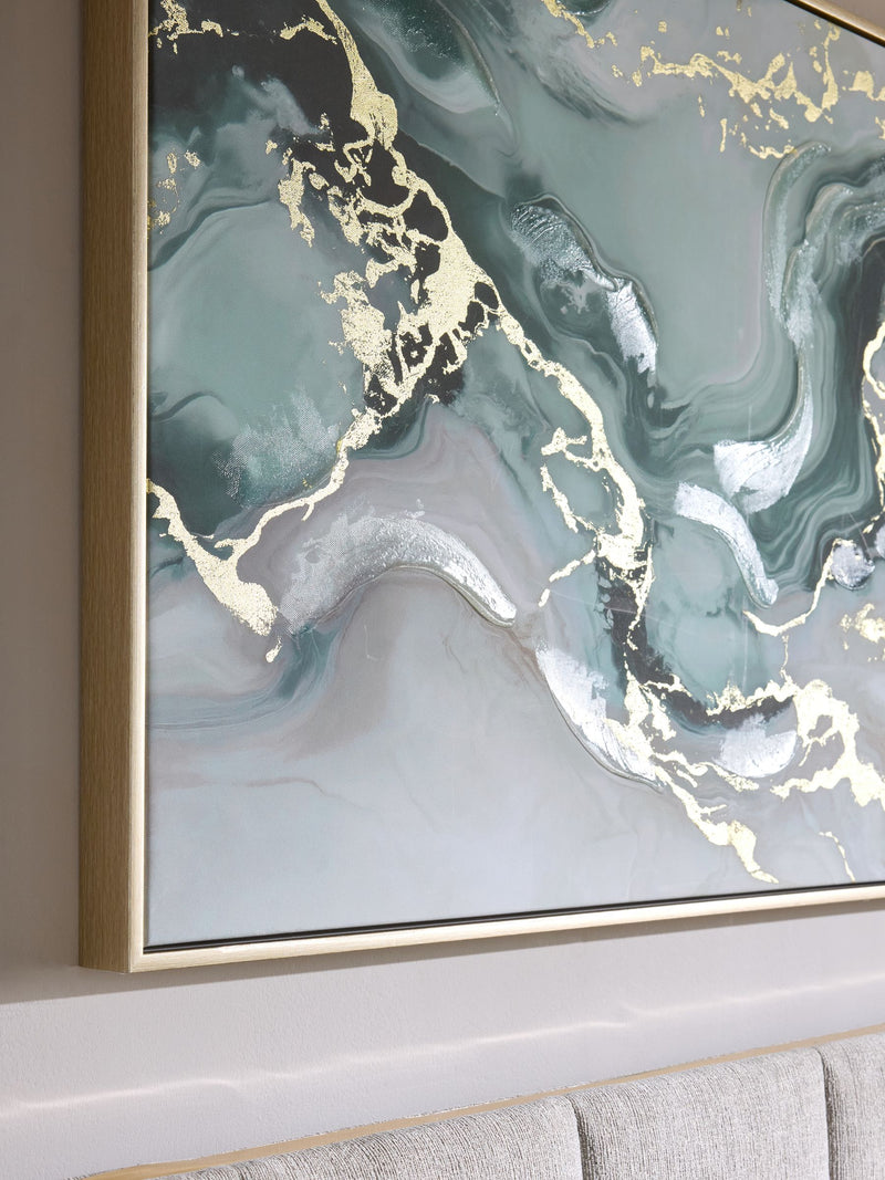 Green marbled abstract wall art set of 2 - British product