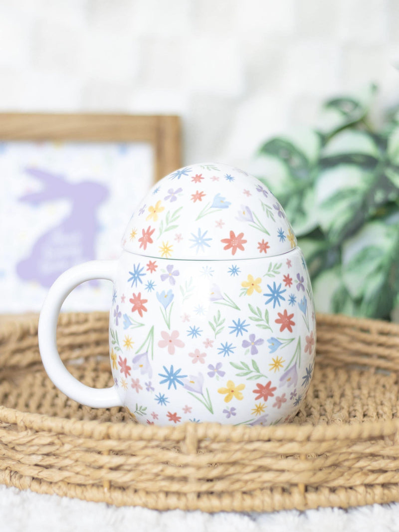 Something Different white spring floral print egg shaped ceramic mug 500ml (British brand)