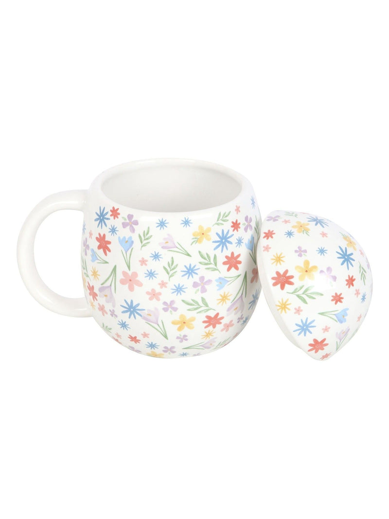 Something Different white spring floral print egg shaped ceramic mug 500ml (British brand)