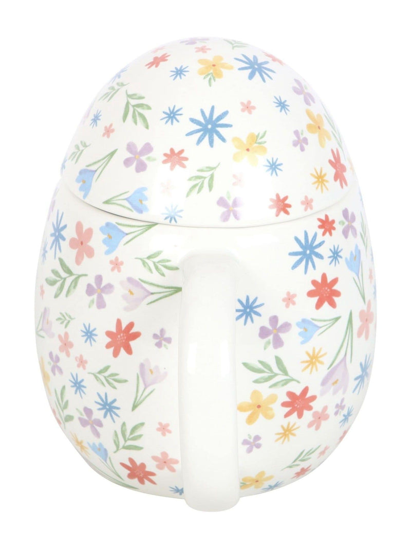 Something Different white spring floral print egg shaped ceramic mug 500ml (British brand)