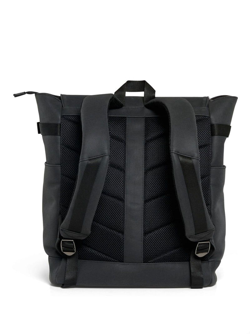 Mamas & Papas black utilitarian changing backpack in leatherette, imported from the UK