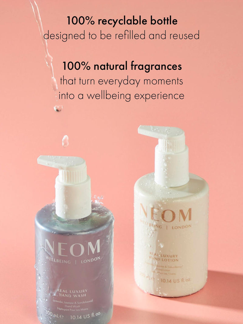 Neom hand wash refill with Lavender, Jasmine and Sandalwood scents, imported from the UK