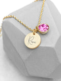 Personalised Birthstone Crystal and Disc Necklace by Treat Republic
