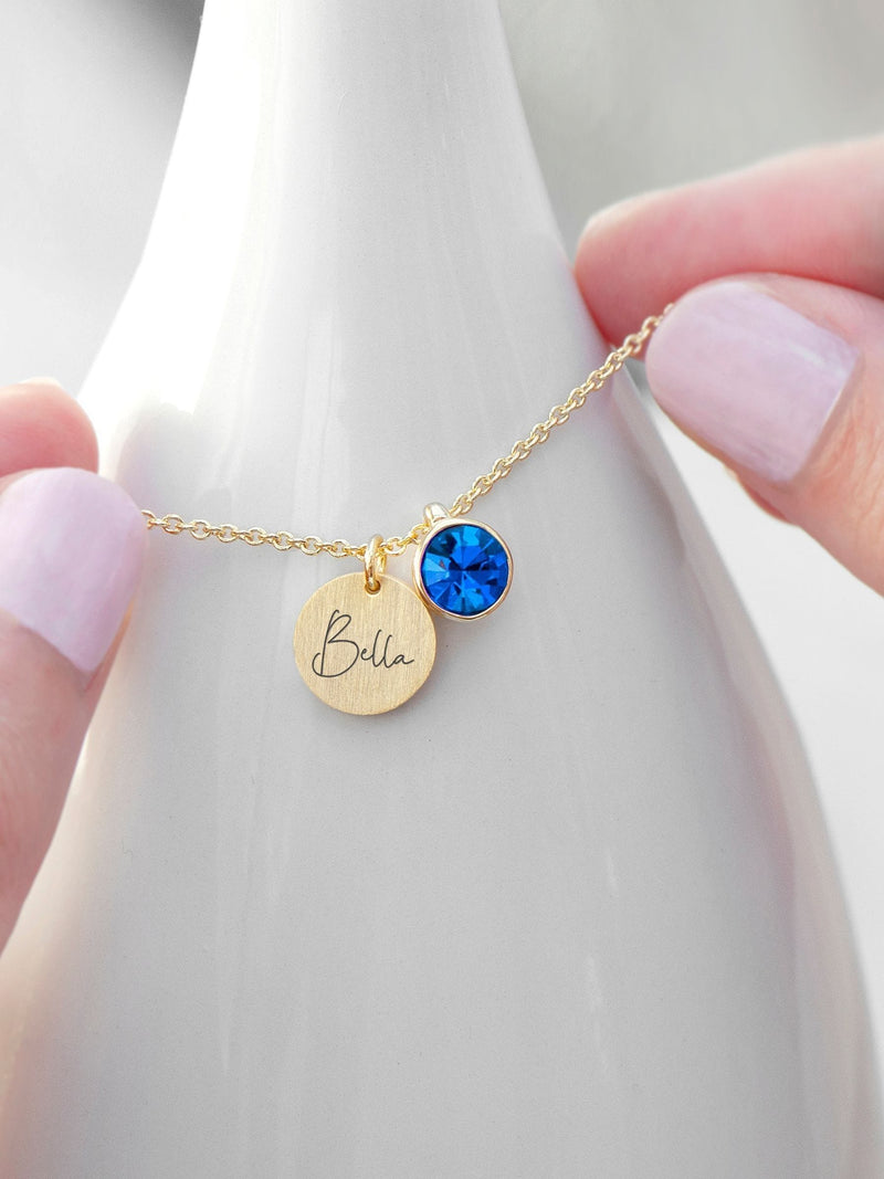 Treat Republic personalised birthstone crystal and disc necklace, imported from the UK