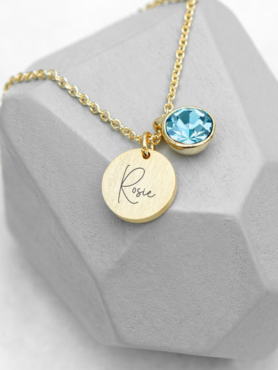 Treat Republic Personalised Birthstone Crystal and Disc Necklace 47cm