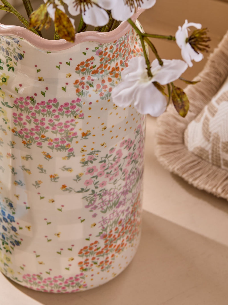 Maisie ceramic vase patchwork spring floral 27.5cm (British brand)