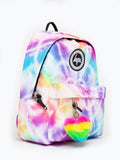 Hype pink rainbow heart tie dye backpack (British brand)