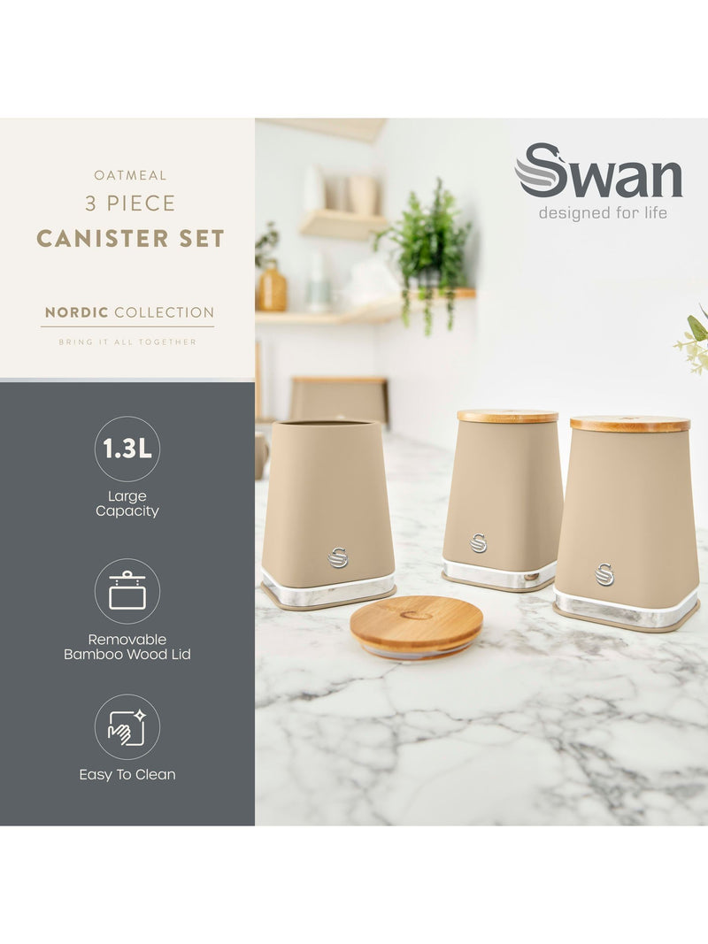 Swan Oatmeal Kitchen Storage Canisters Set of 3 (British brand)