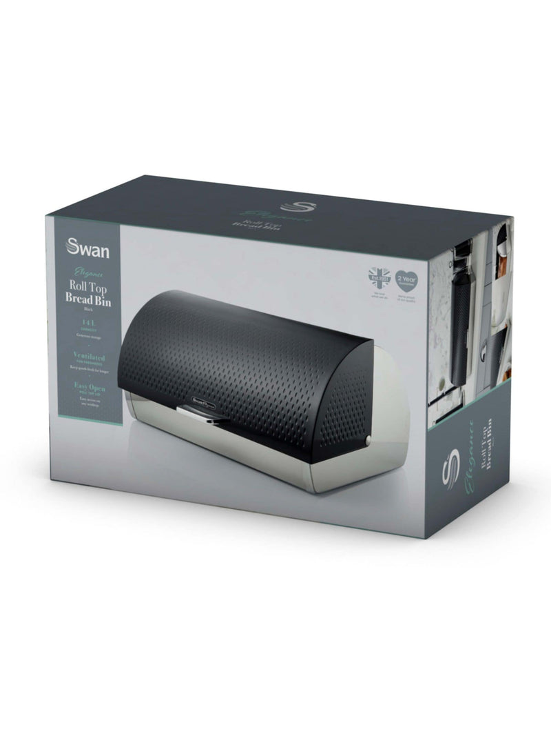 Swan black roll top bread bin 14 litre (British brand)