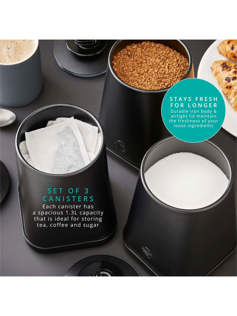 Swan Black Stealth set of 3 storage canisters, imported from the UK