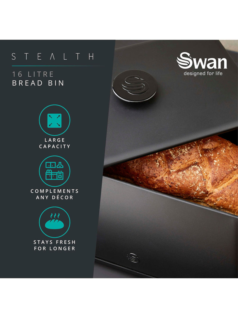 Swan Black Stealth bread bin 16L (British brand)